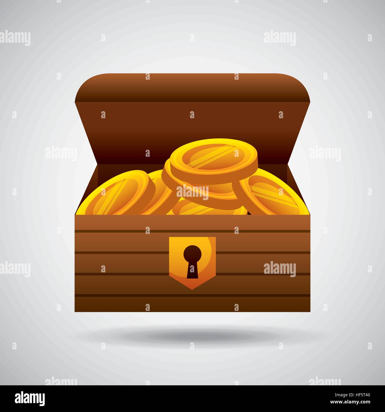 Wooden chest with gold coins icon over white background. colorful ...