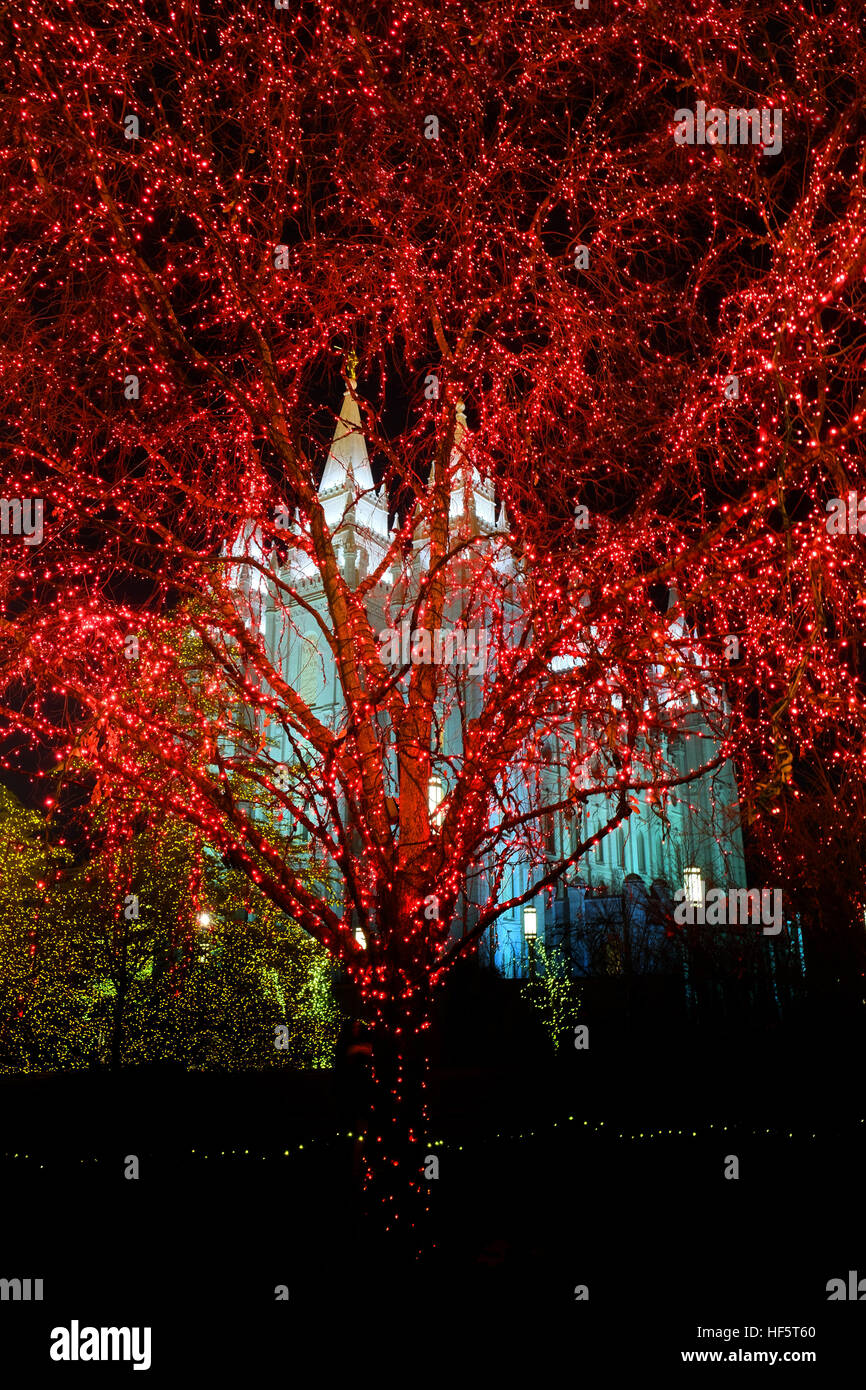 Temple Square Salt Lake City Utah with Christmas Lights Celebration for