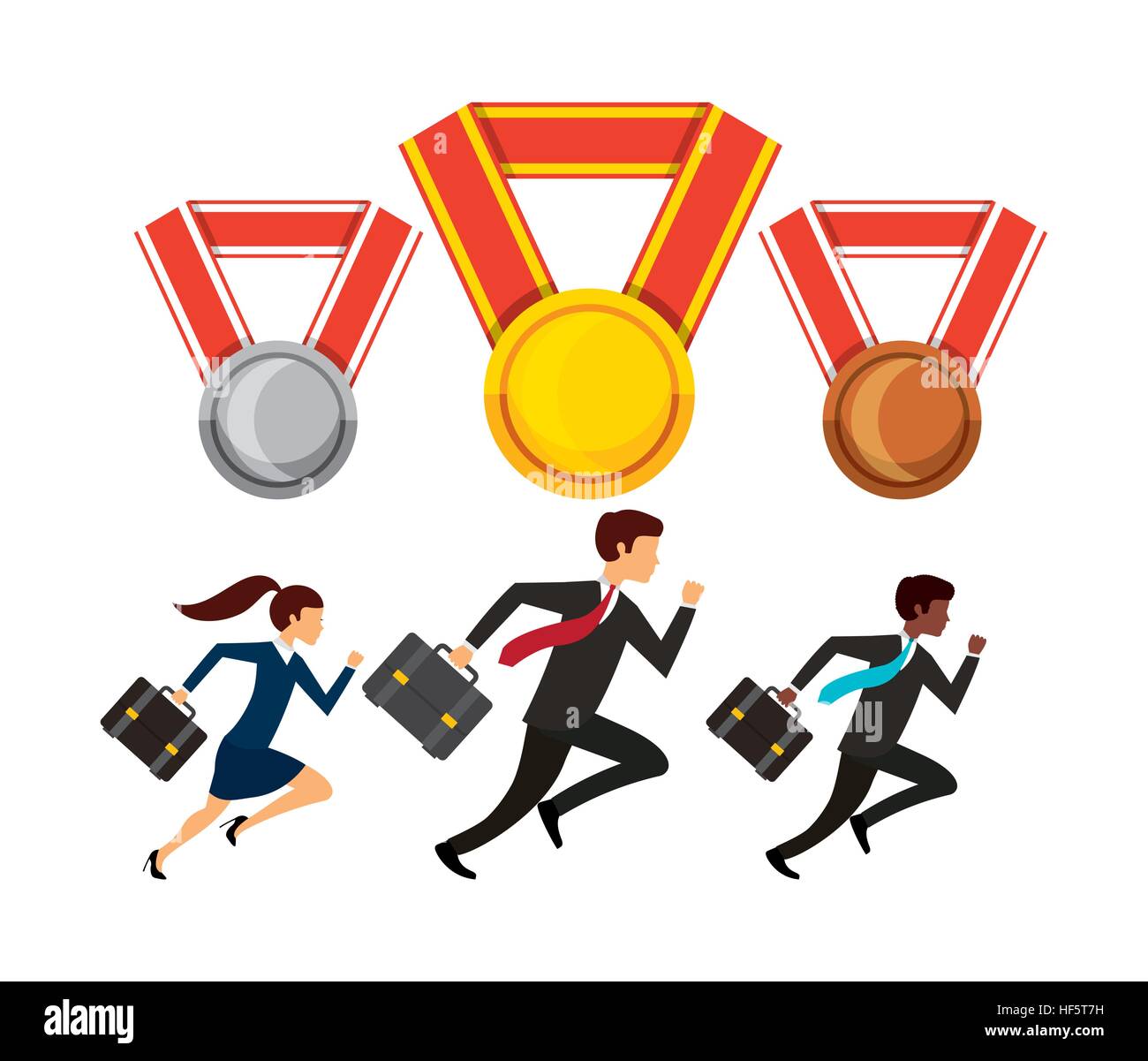 business men and woman running icon and medals over white background ...