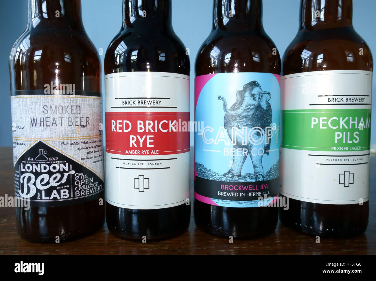 Bottles of various craft beers from several London breweries, London Stock Photo