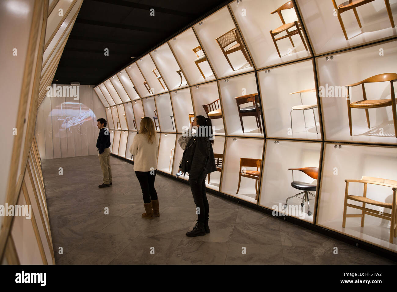 Denmark, Copenhagen, Bredgade, Design Museum, visitors in the Danish Chair exhibition Stock Photo