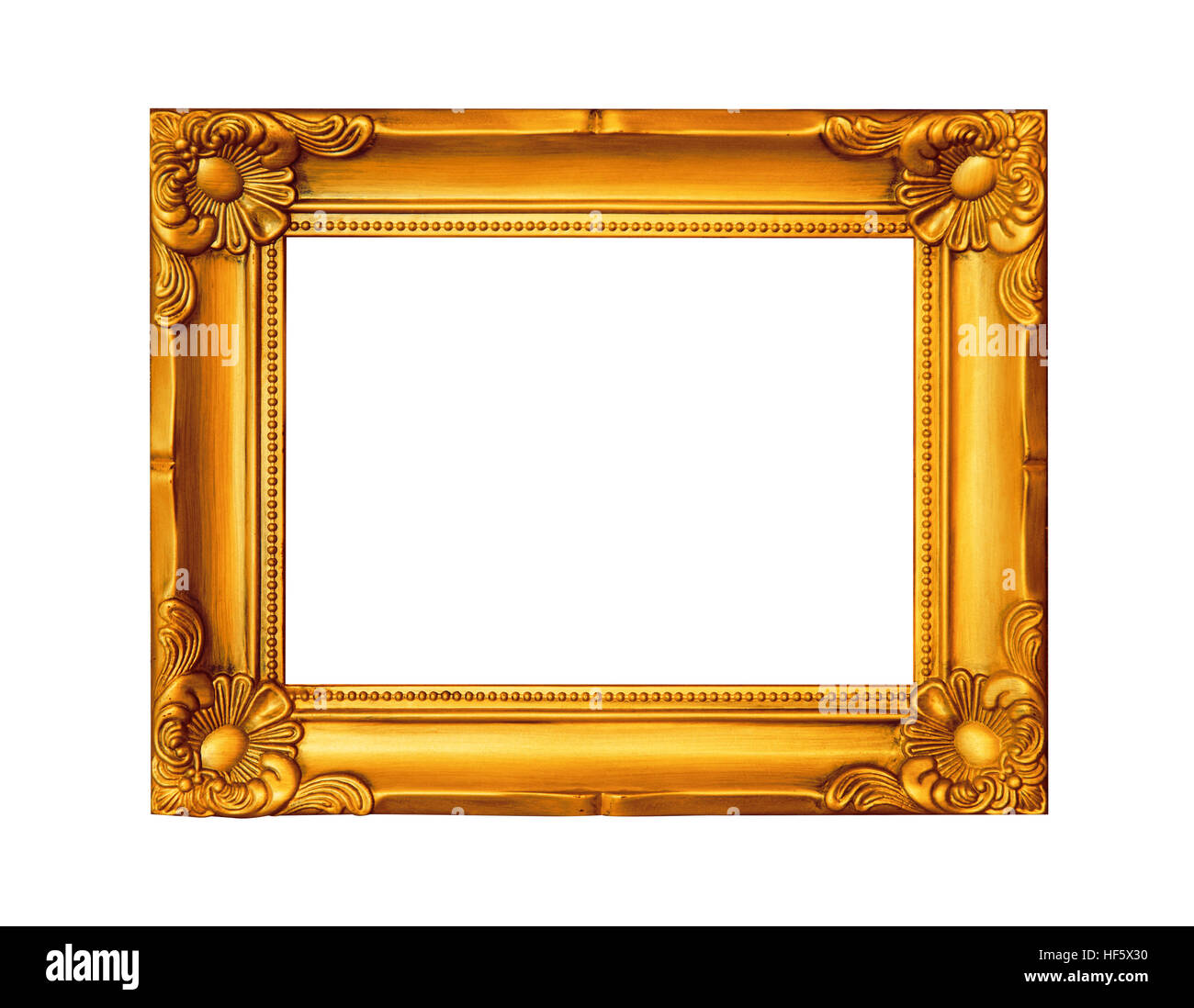 beautiful gold plated wooden frame isolated on white background Stock Photo