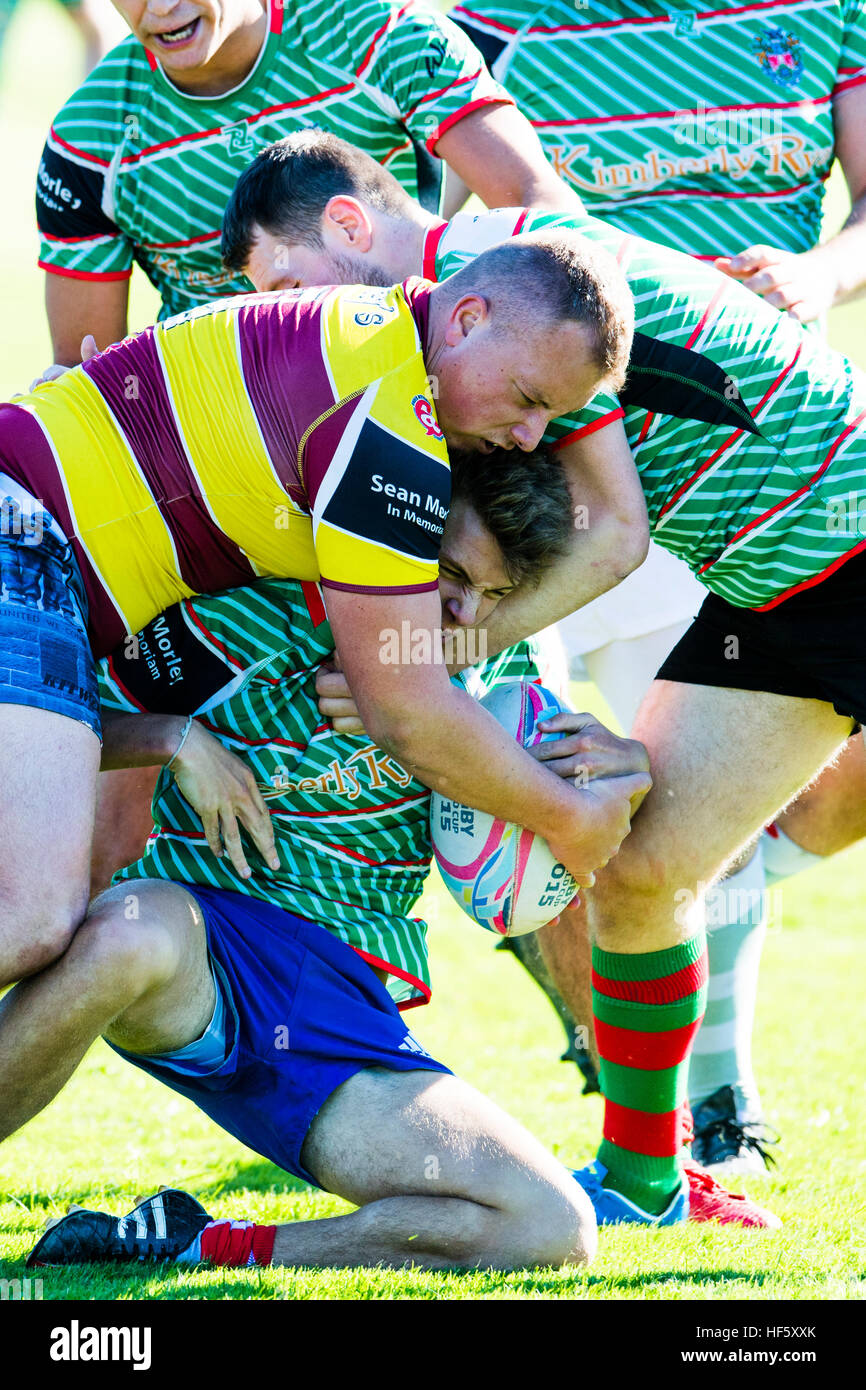 Higher Education in the UK: Aberystwyth University students  playing team sports games  on the campus - Rugby Stock Photo