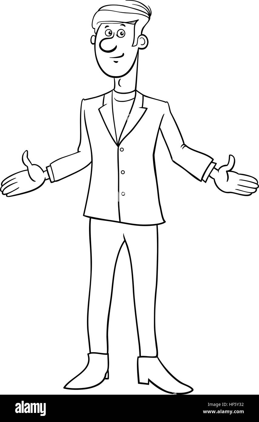 Black and White Cartoon Illustration of Young Man or Businessman Character Coloring Page Stock Vector