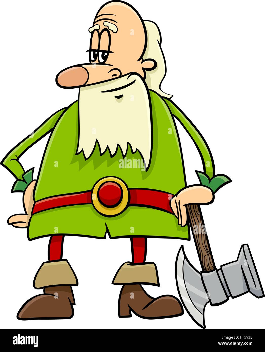 Cartoon Illustration of Dwarf with Axe Fantasy Character Stock Vector