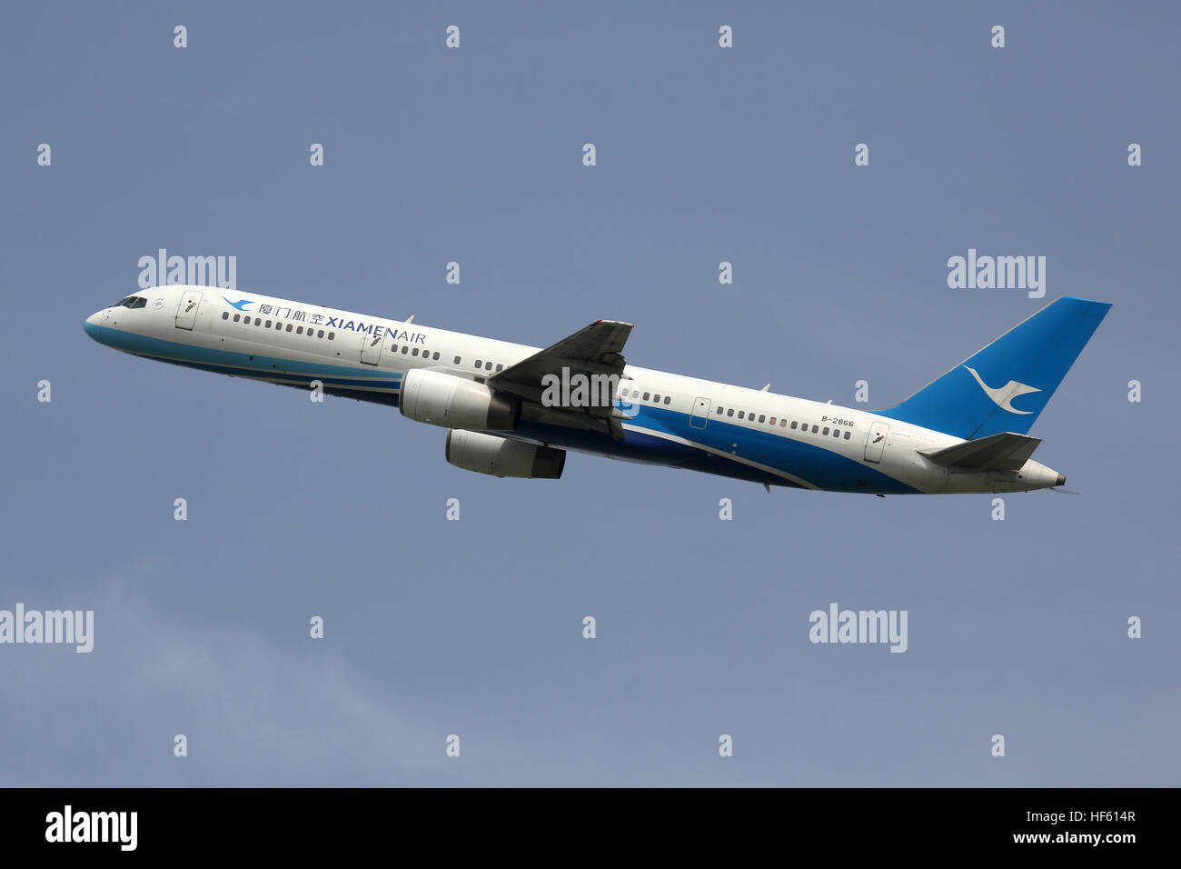 Chengdu, China - May 15, 2016: A Xiamen Air Boeing 757-200 with the registration B-2866 taking off from Chengdu Airport (CTU) in China. Xiamen Air is Stock Photo