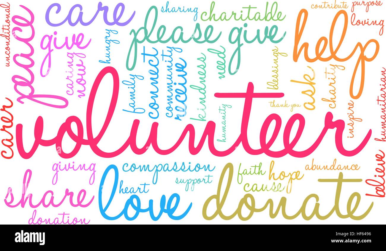 volunteer word cloud on a white background stock vector art volunteer word
