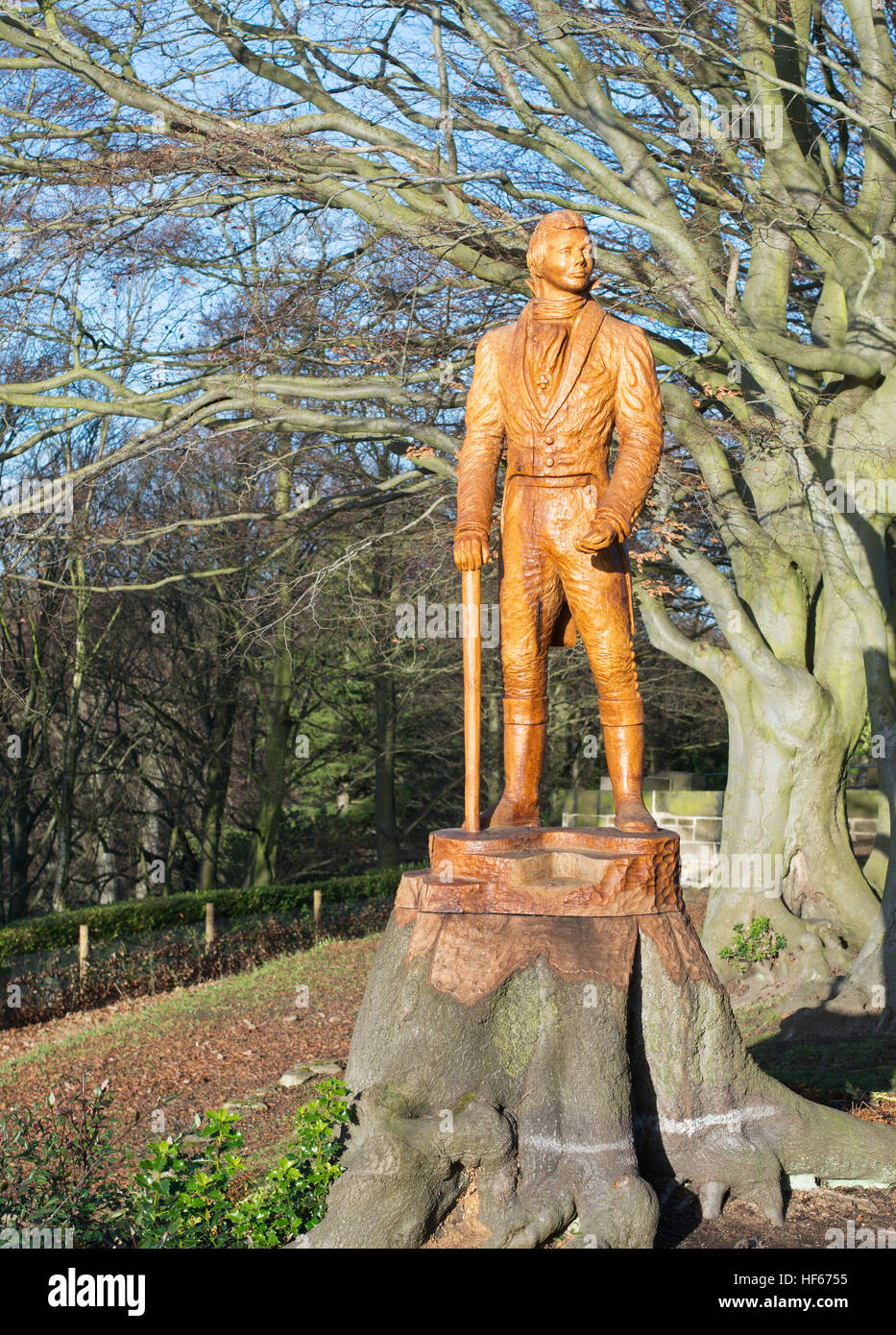 Wooden sculpture of W L Wharton by Tommy Craggs in Wharton Park, Durham City, England, UK Stock Photo