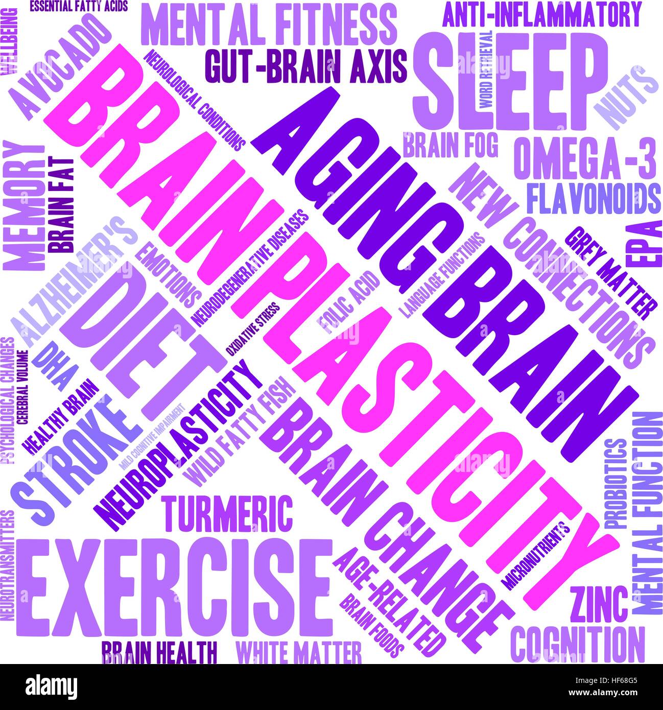 Brain Plasticity word cloud on a white background. Stock Vector