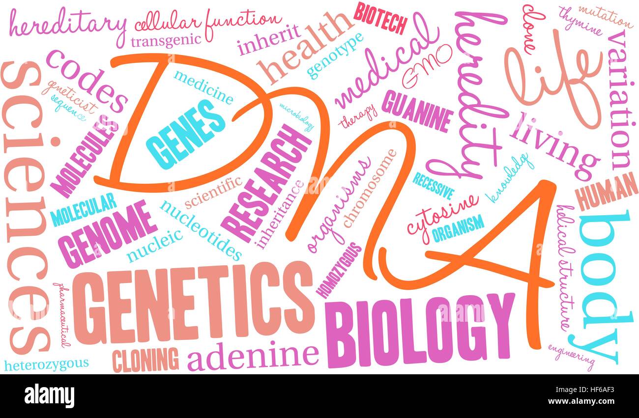 DNA word cloud on a white background. Stock Vector