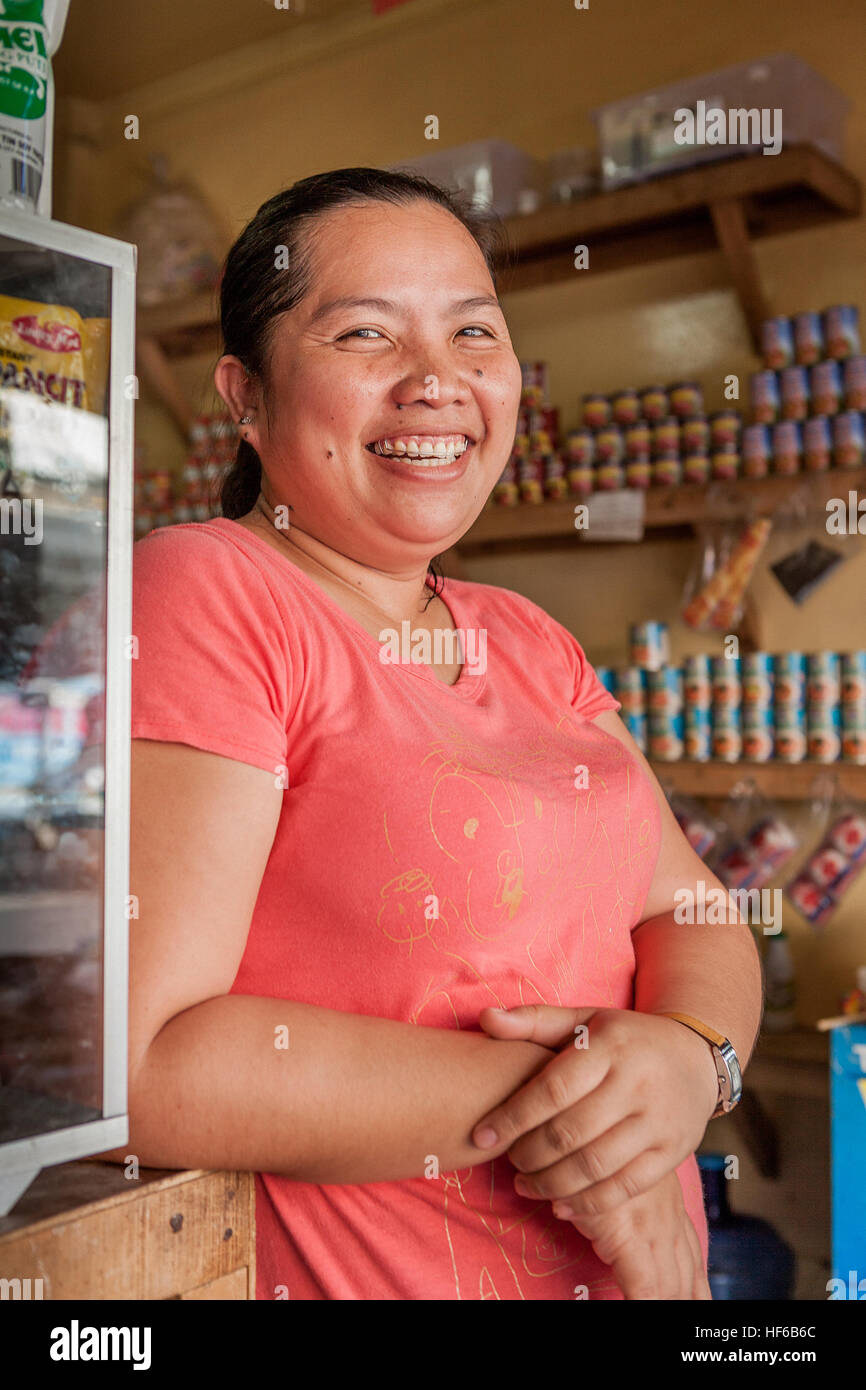 Portrait of a smiling Filipino woman in Bogo City, Cebu Island, Philippines. Stock Photo