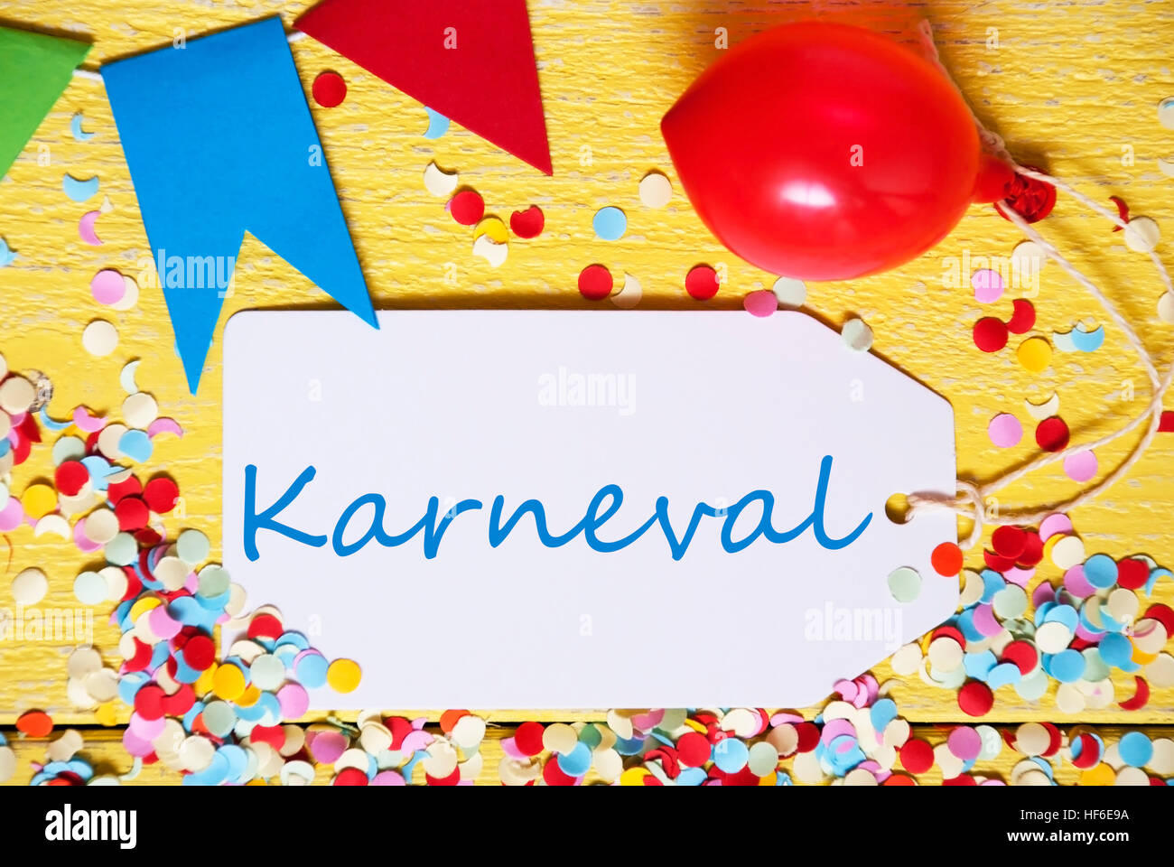 Party Label, Red Balloon, Karneval Means Carnival Stock Photo