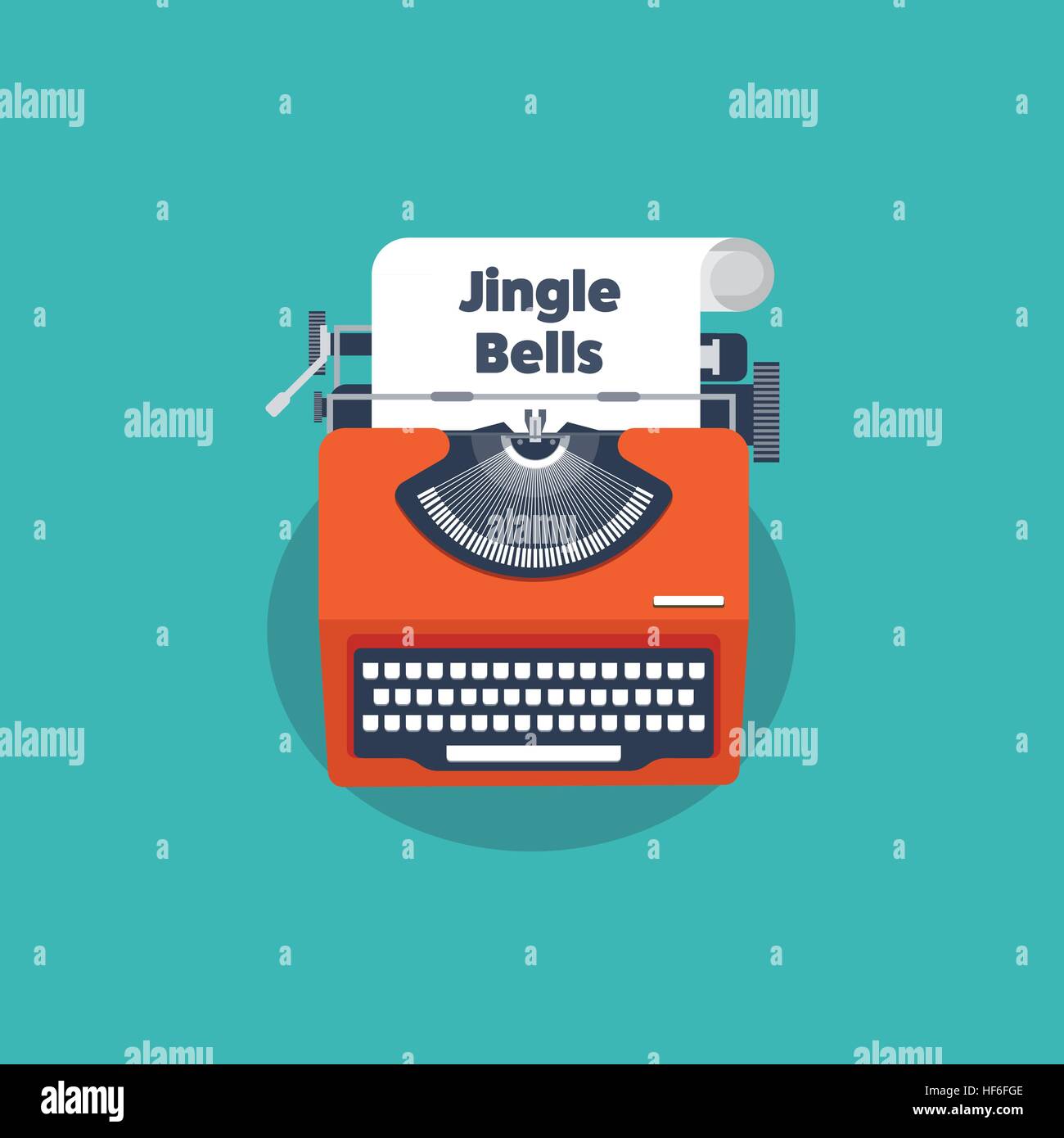 Typewriter in a flat style. Christmas wish list. Jingle bells. New year. 2017. December holidays. Stock Vector