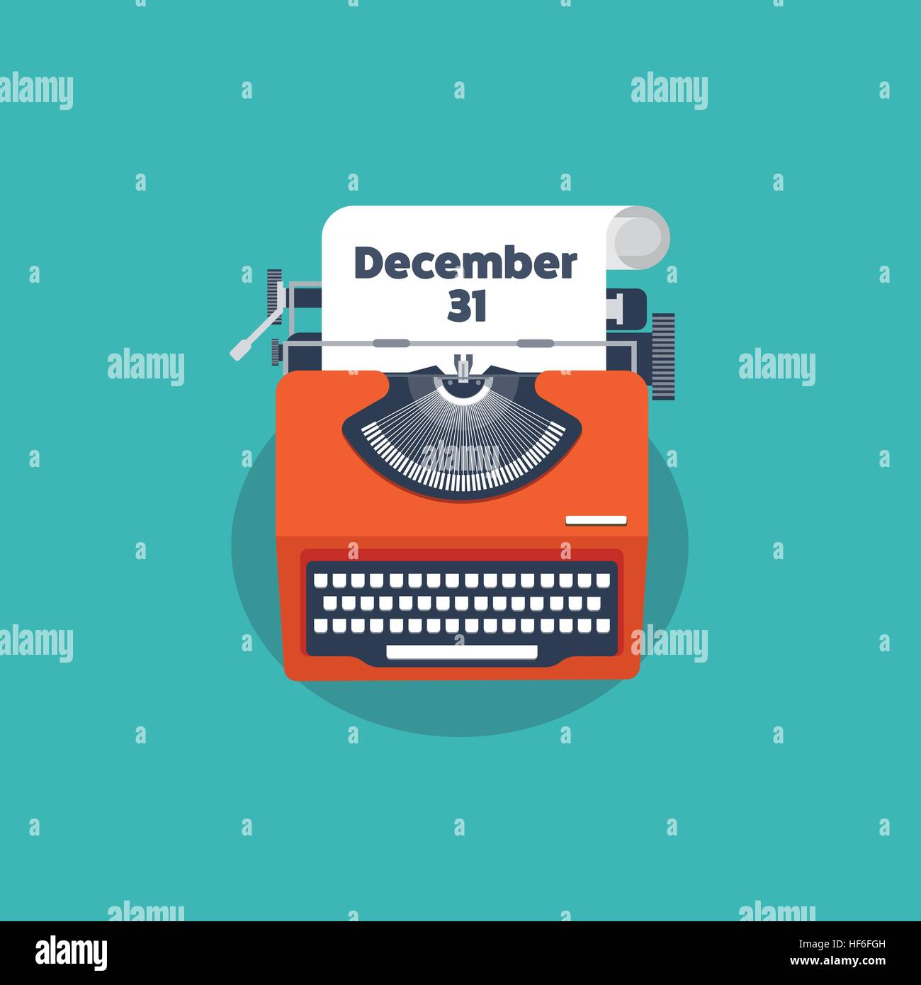 Typewriter in a flat style. Christmas wish list.Letter to Santa. New year. 2017. December 31 holidays. Stock Vector