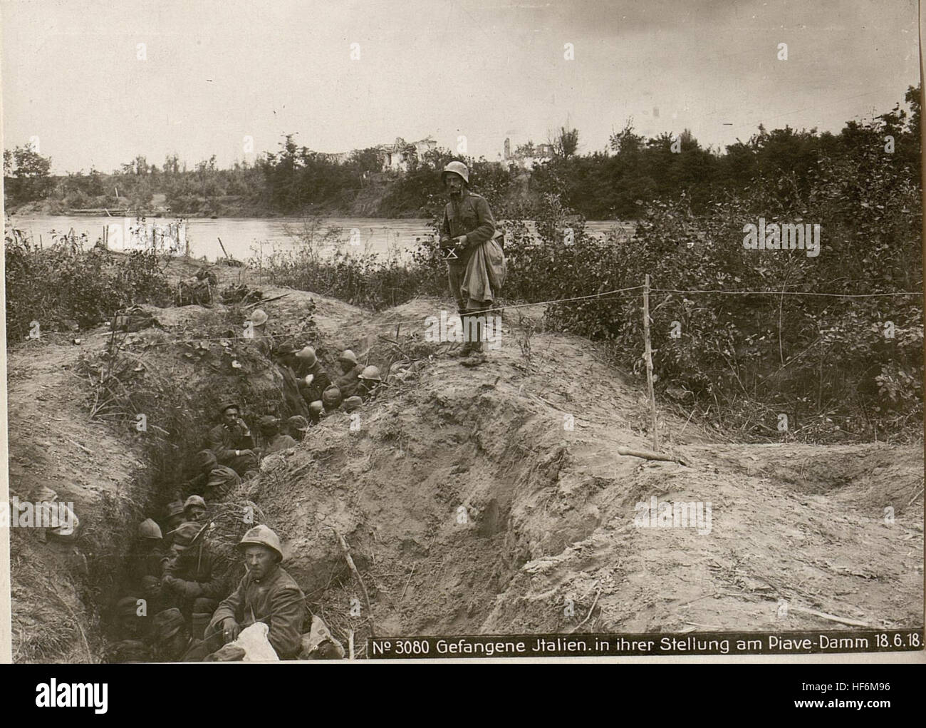 Captured Italians in their position at the Piave Dam, 18th June 1918 ...