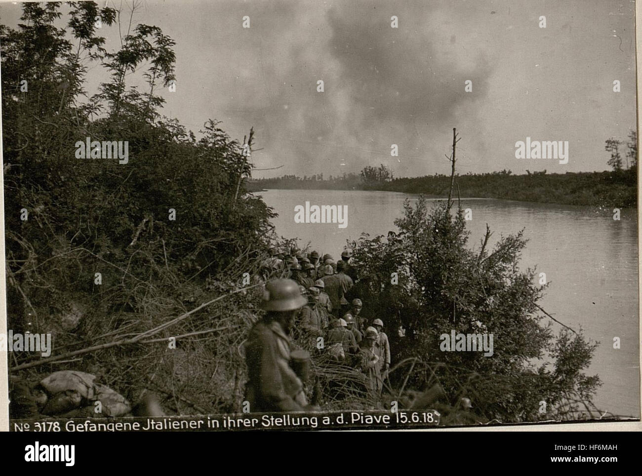 Italian prisoners of war in their position near the Piave River, taken ...