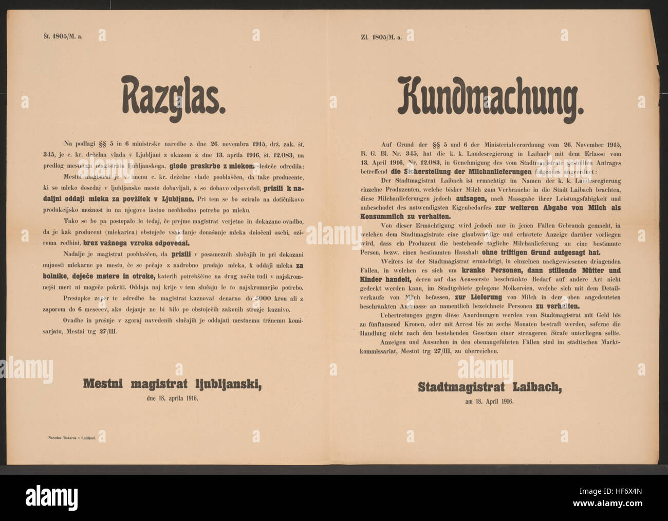 Stadtmagistrat ist ermächtigt Milchproduzenten Abgabe von Milch als ...