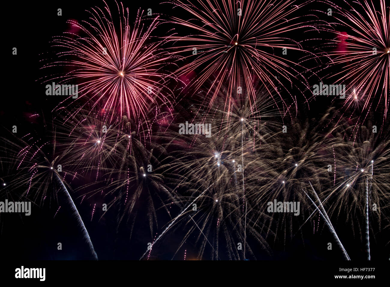 Fireworks colorful explosion of color brightness uae dubai dfc guinness worl record holder Stock Photo