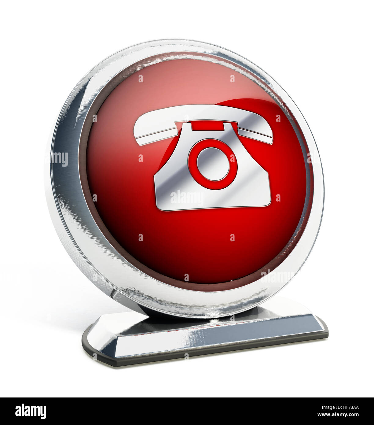 Glossy red button with phone symbol. 3D illustration. Stock Photo