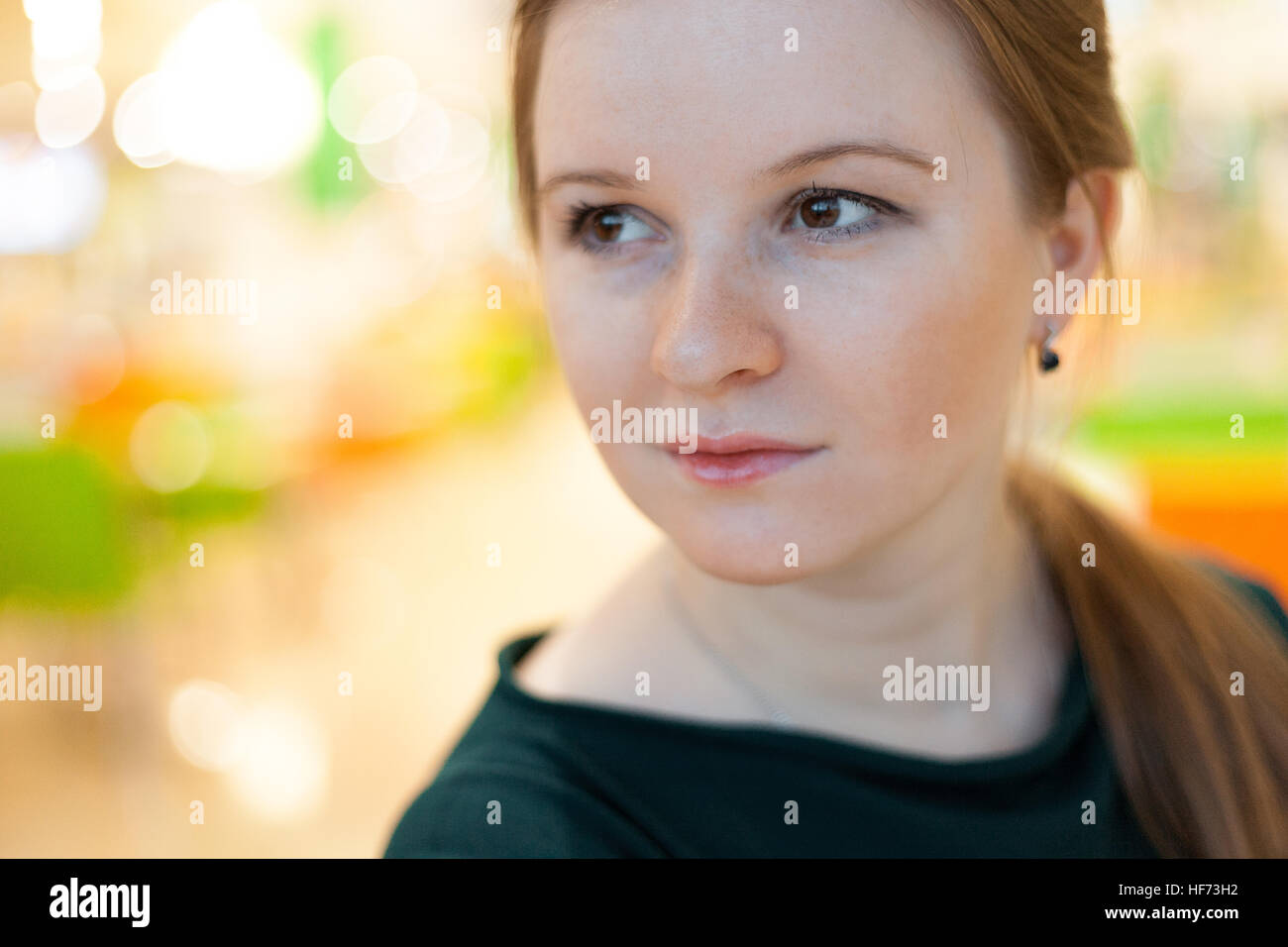 indoor portrait of young woman Stock Photo