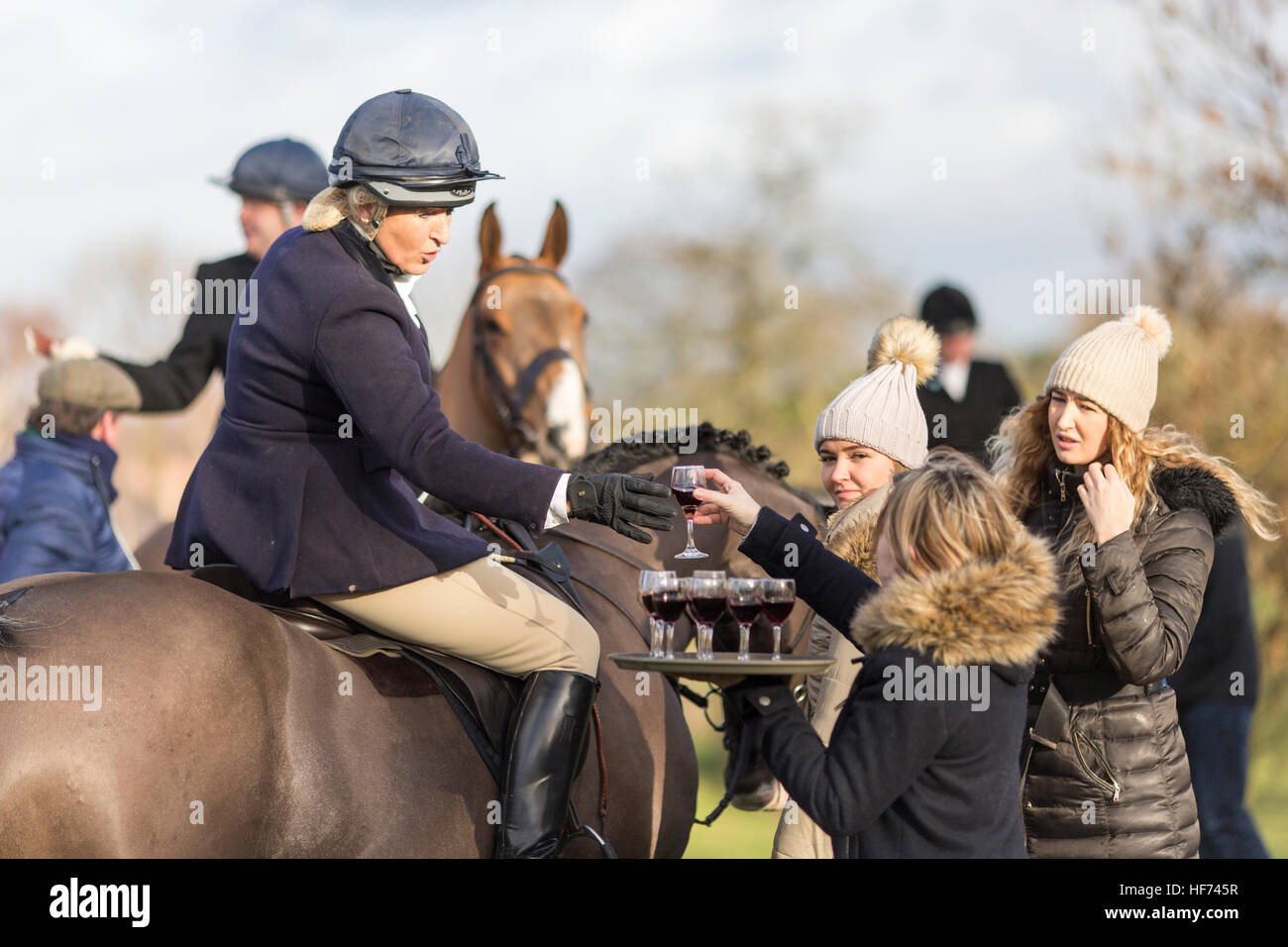 The Cheshire Drag and Bloodhounds hunt rides out from Dean Row near Wilmslow in Cheshire , England today (Boxing Day , Monday 26 Stock Photo
