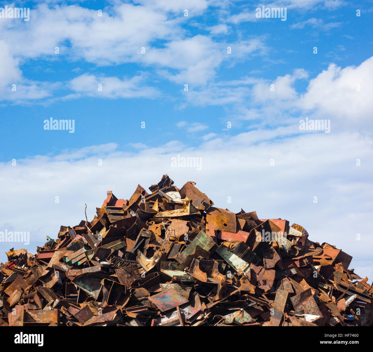 Scrap metal from ship broken up for recycling in port scrapyard in Spain Stock Photo