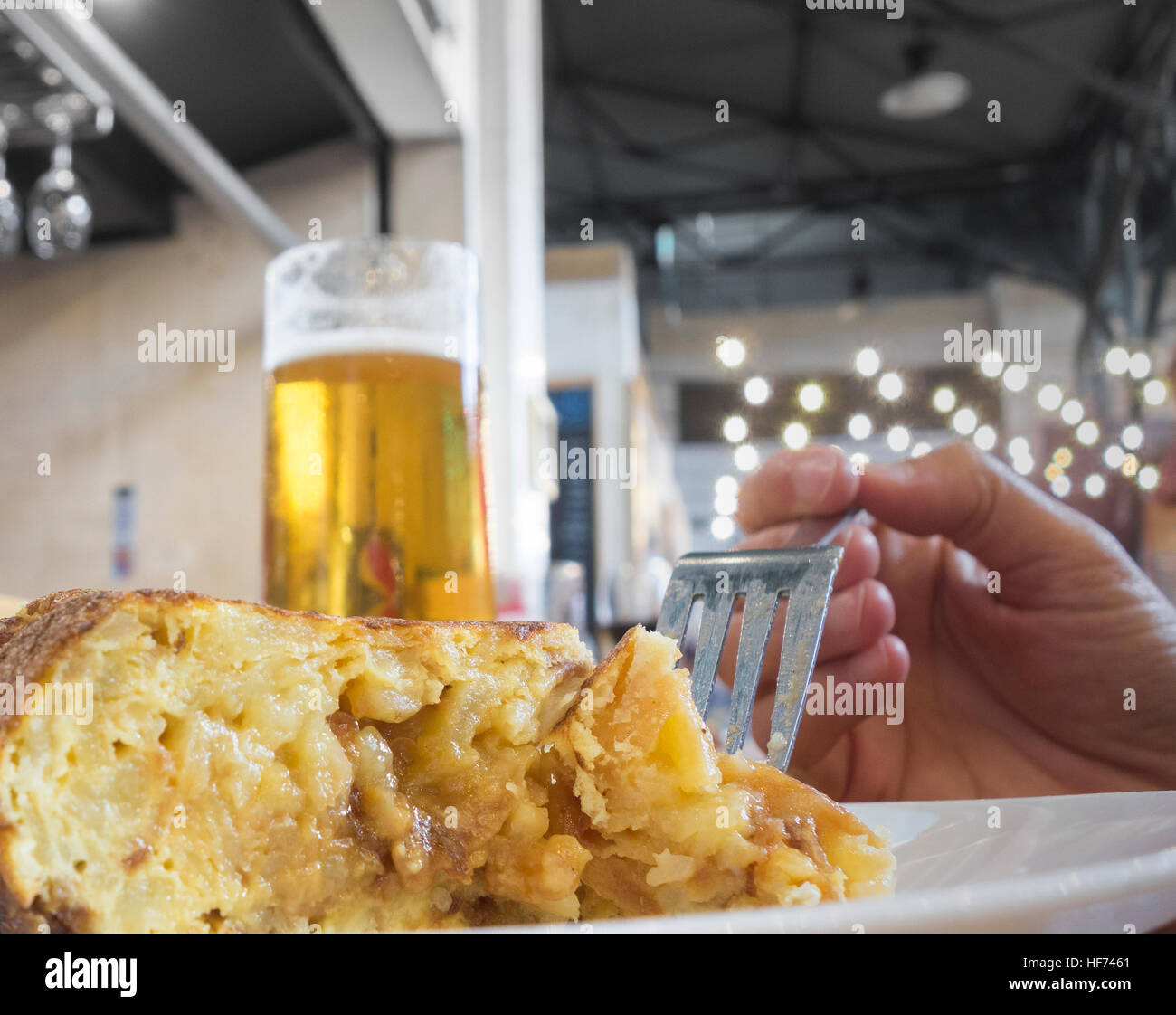 Tapas bar in Spain Tortilla Espanola ( Spanish omelette ) and glass of