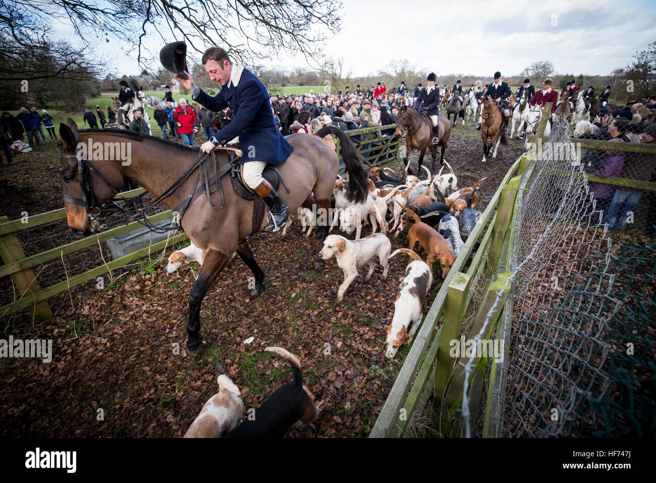 The Cheshire Drag and Bloodhounds hunt rides out from Dean Row near Wilmslow in Cheshire , England today (Boxing Day , Monday 26 Stock Photo