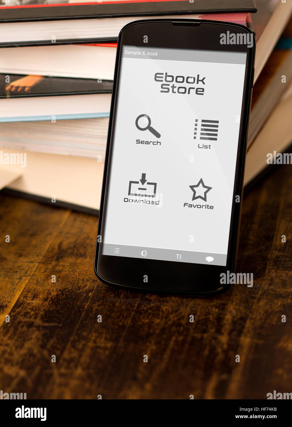 Bookshop launched on android application. Conception of buying an ebook on the mobile device Stock Photo