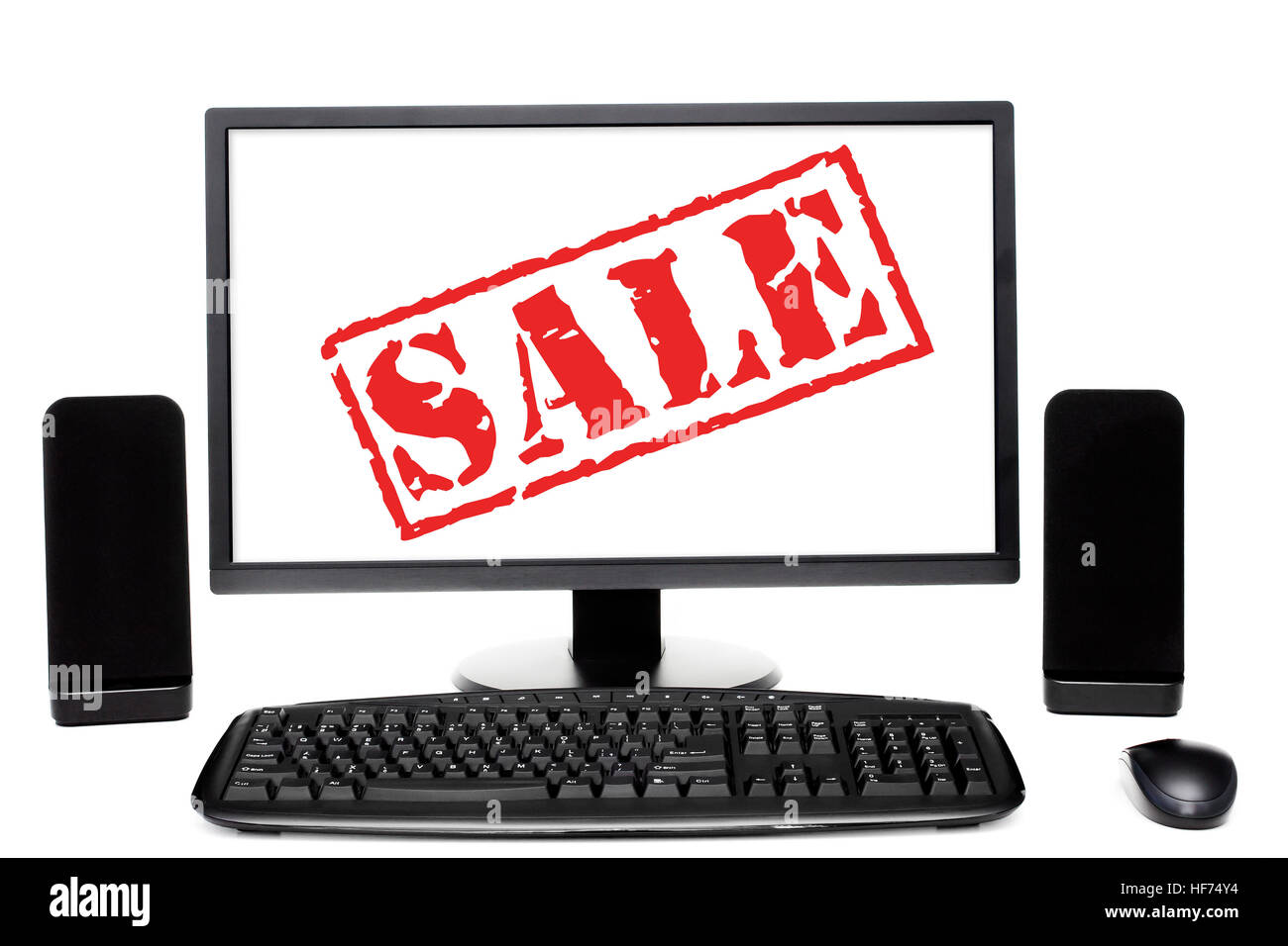 "Sale" inscription on the desktop computer monitor Stock Photo Alamy