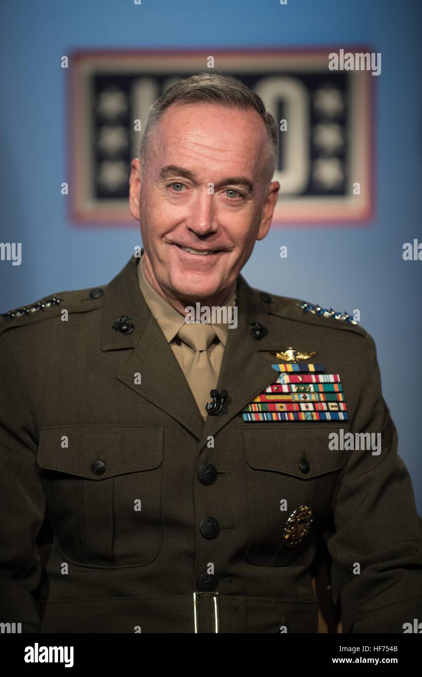 U.S. Joint Chiefs of Staff Chairman Joseph Dunford speaks about the upcoming USO Tour to the Middle East to visit U.S. troops during a television interview at the National Press Club December 23, 2016 in Washington, DC. Stock Photo