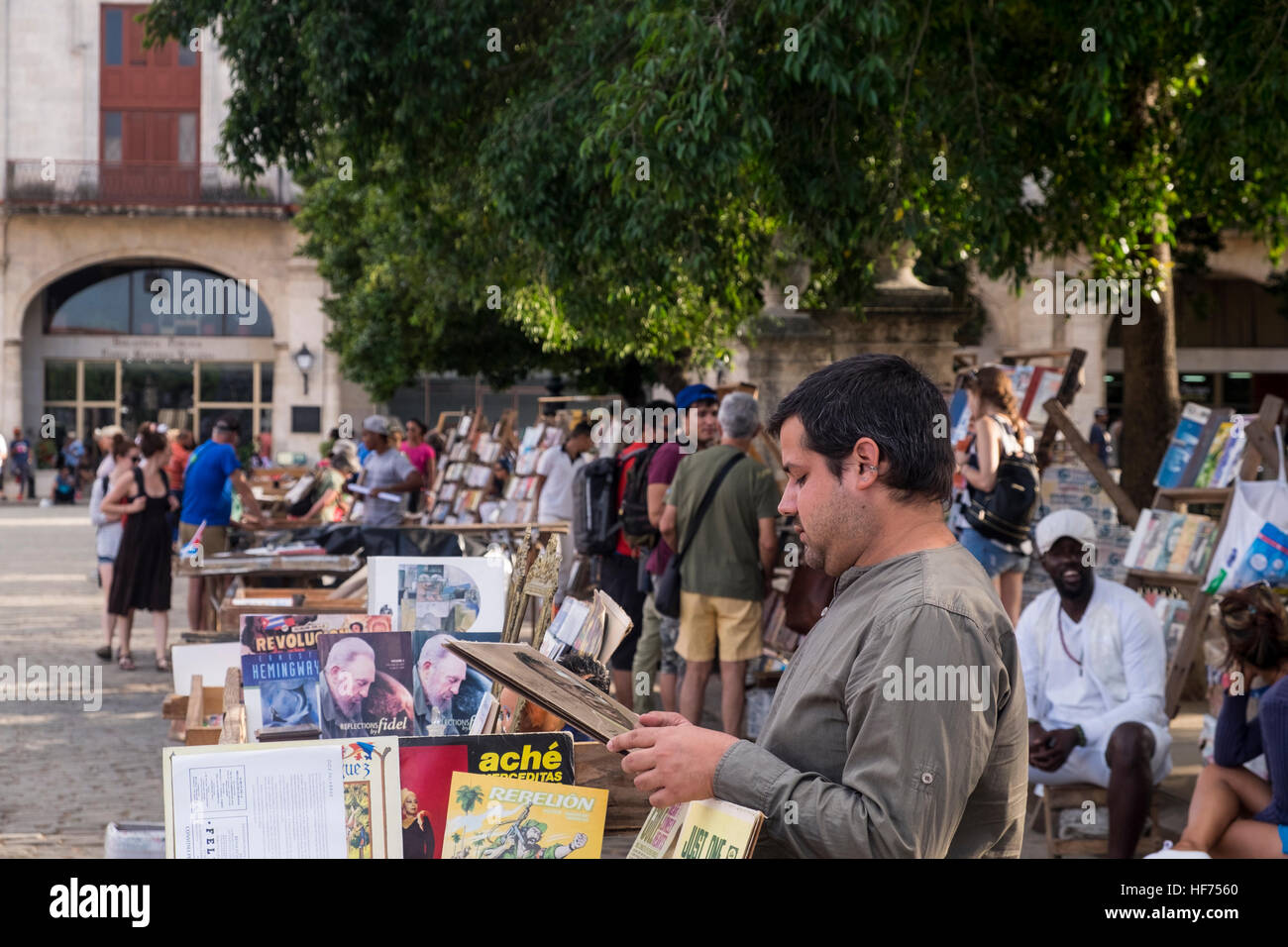 Book sellers stalls in the Plaza de Armas, La Havana, Cuba. Stock Photo