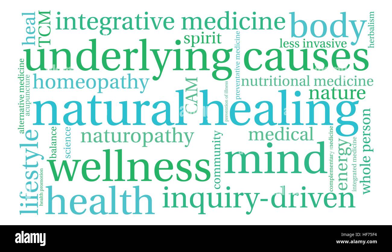 Natural Healing word cloud on a white background. Stock Vector