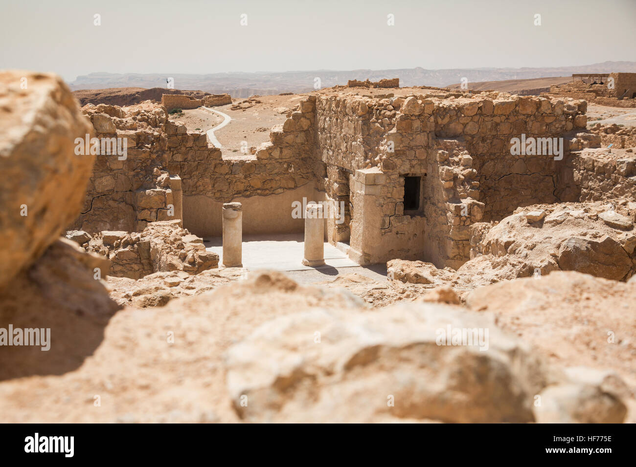 Ruins of ancient architecture in Masada National Park in Israel, a ...