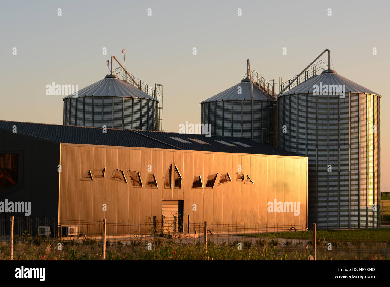 Warehouse silo in Modern farming Stock Photo