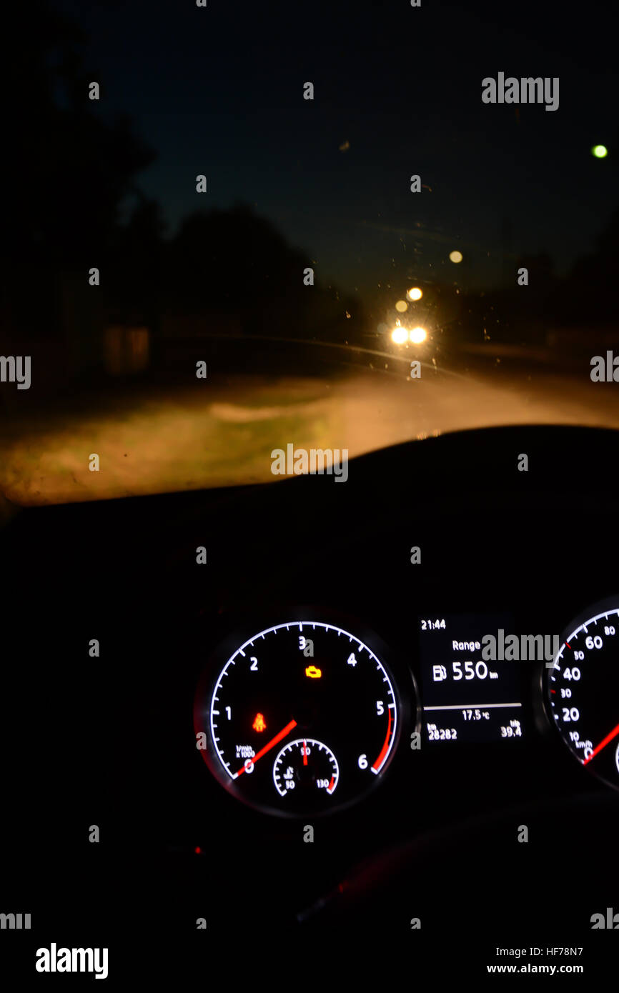 Driving car at night Stock Photo Alamy