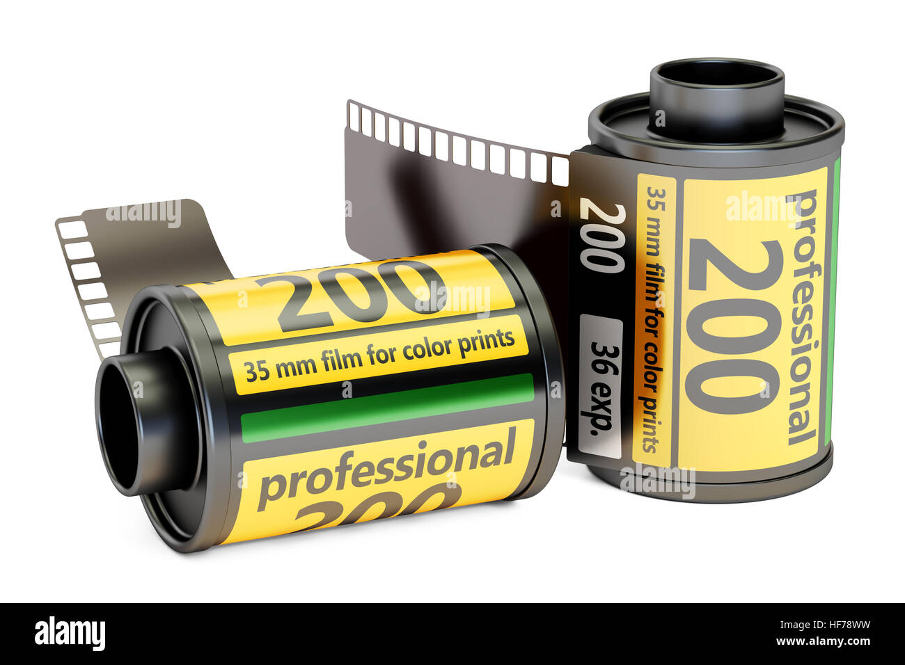 Camera Film Rolls, 3D rendering isolated on white background Stock Photo