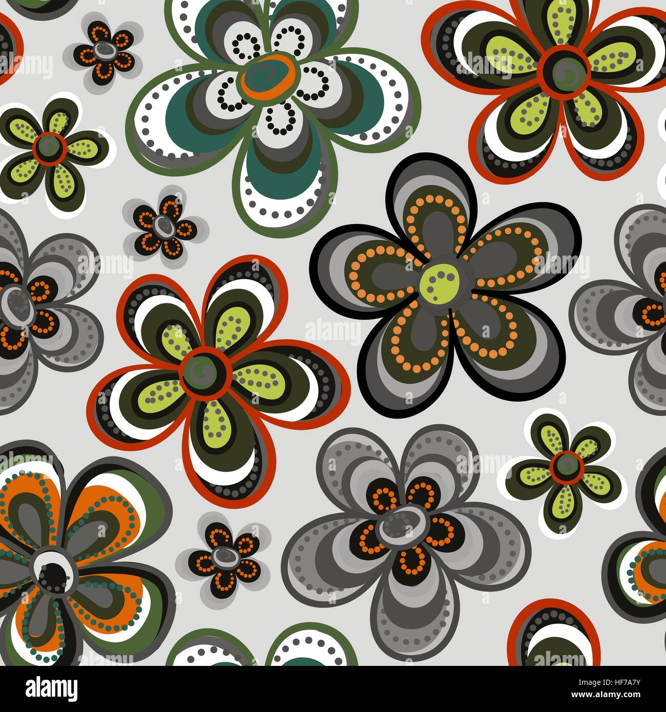 Vector seamless floral pattern in doodle style. Bright pattern with ...