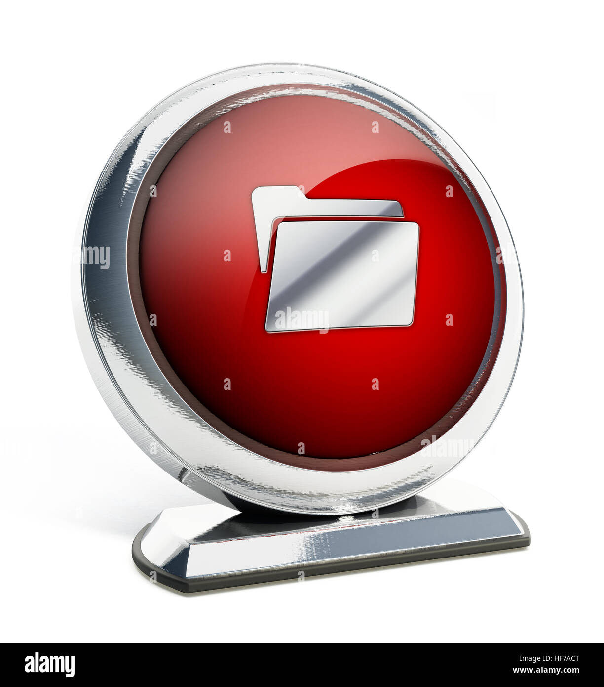 Glossy red button with folder symbol. 3D illustration. Stock Photo