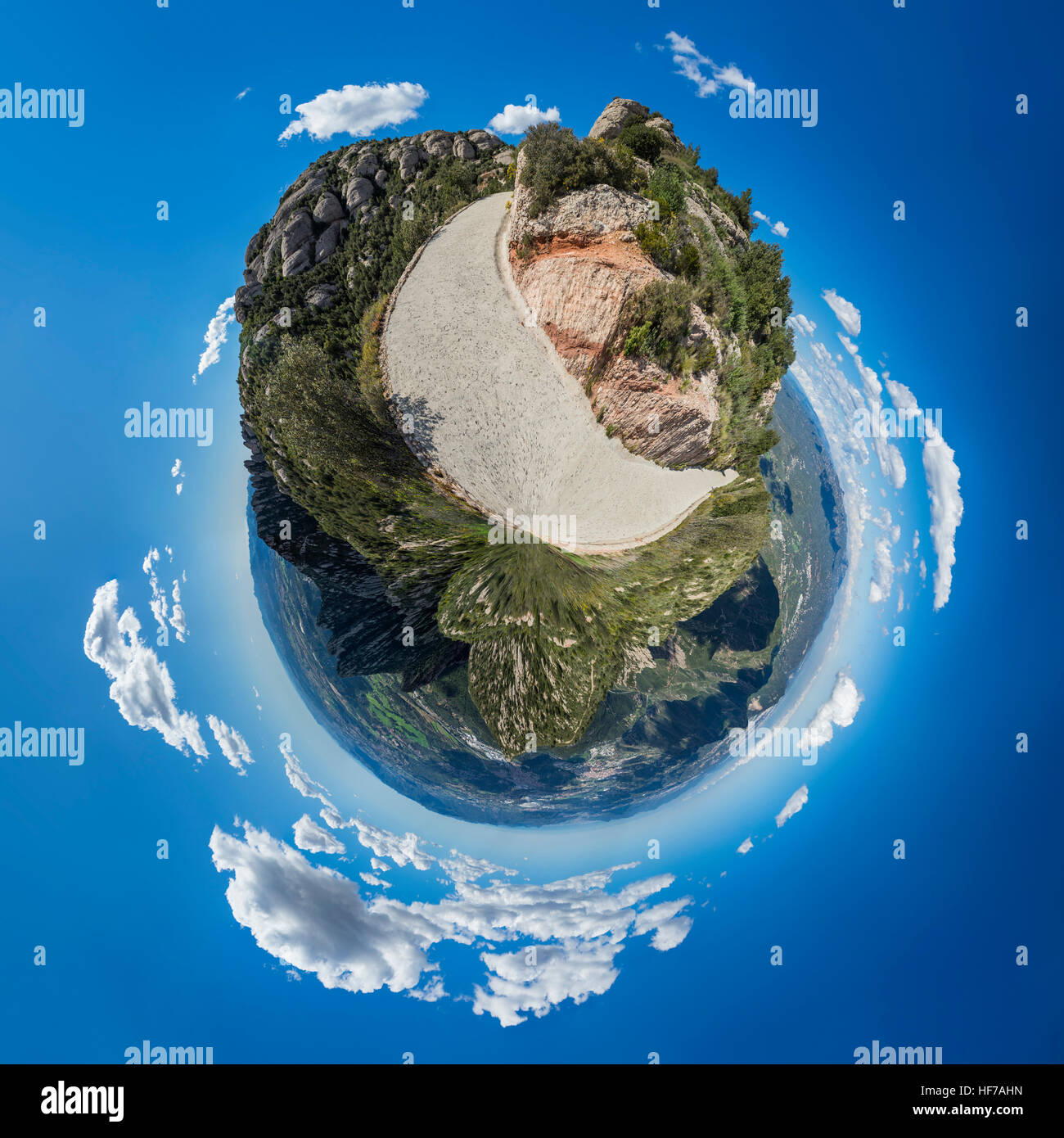 360° panorama of nature shaped as little planet. Stock Photo