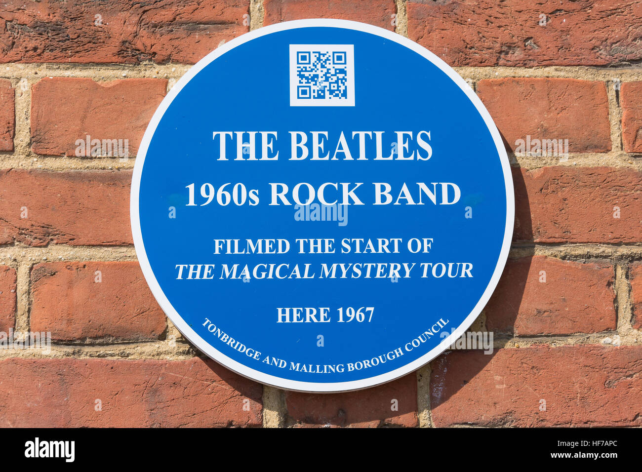 Blue plaque to The Beatles rock band, High Street, West Malling, Kent, England, United Kingdom Stock Photo