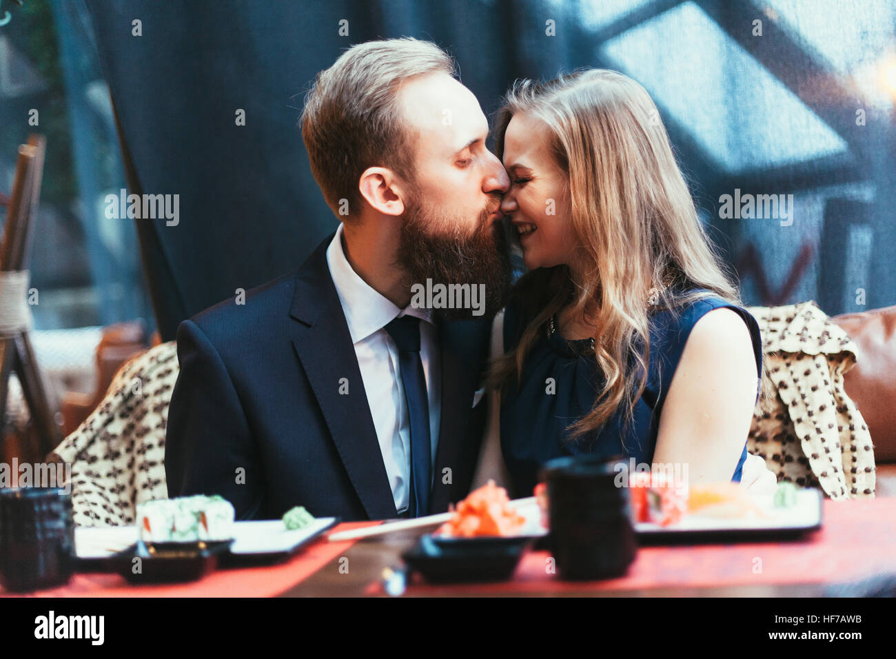 loving couple in a restaurant Stock Photo