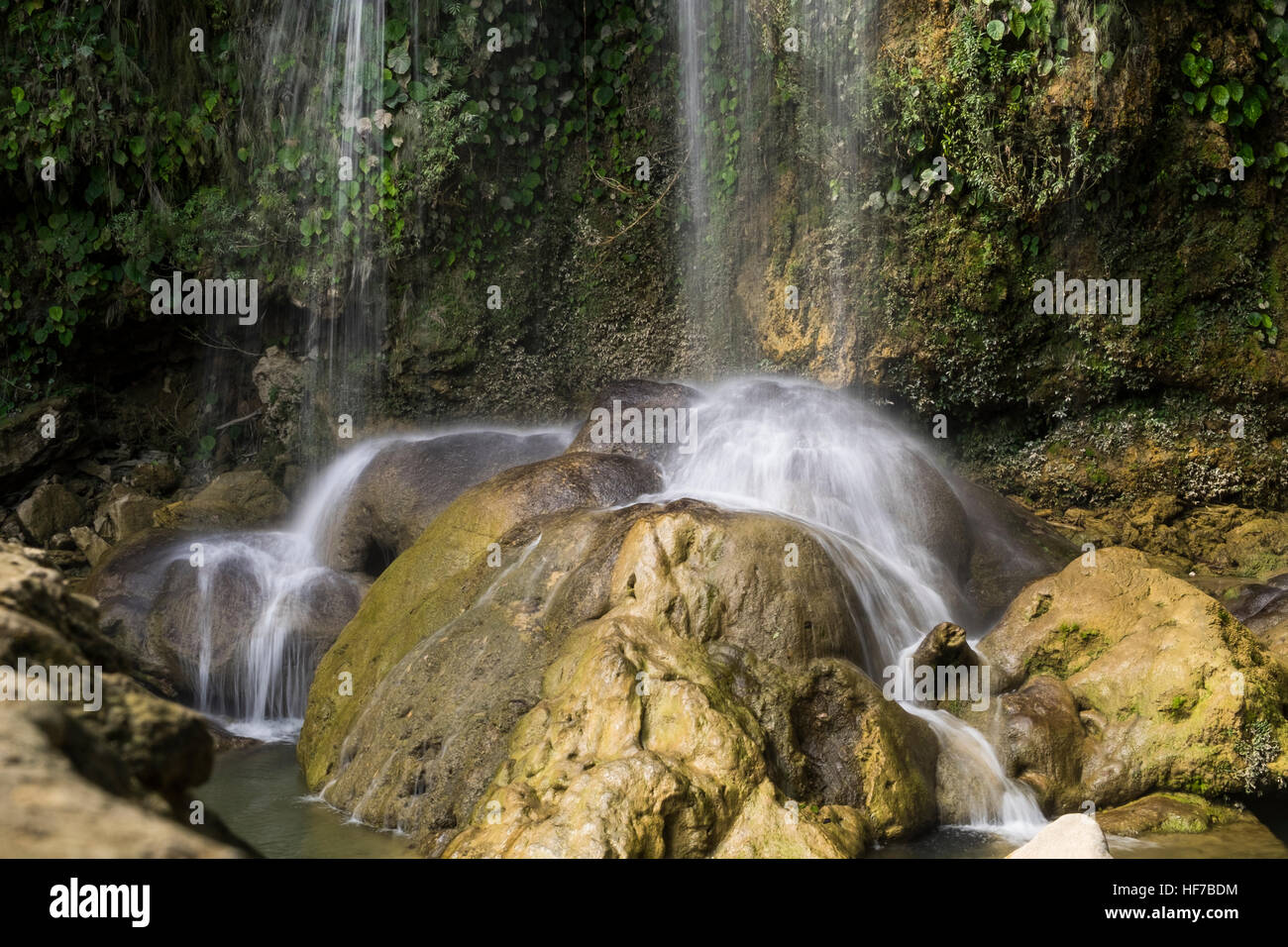 Base of the waterfall, Salto del Arco Iris, Soroa, Cuba Stock Photo