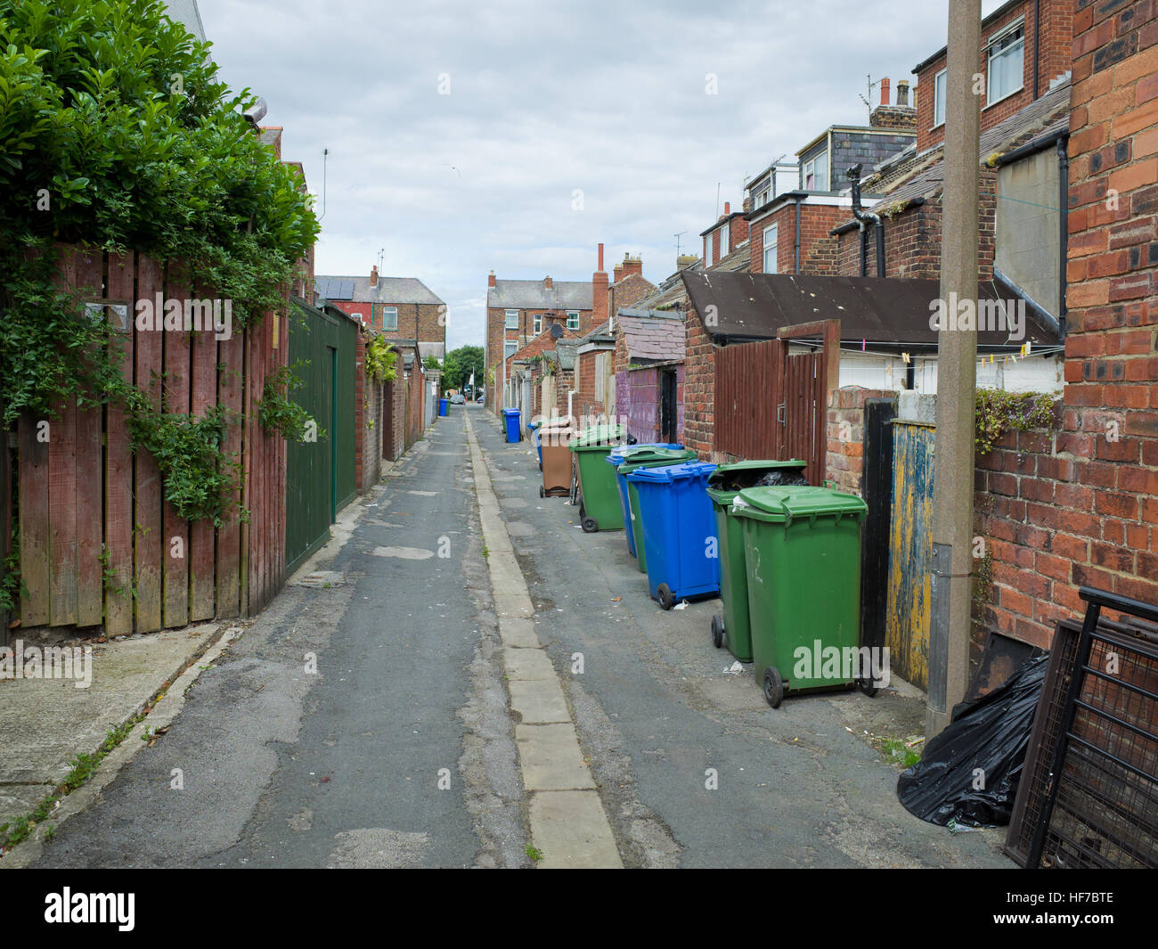 Traditional back alley rear of terraced houses back yards UK Stock
