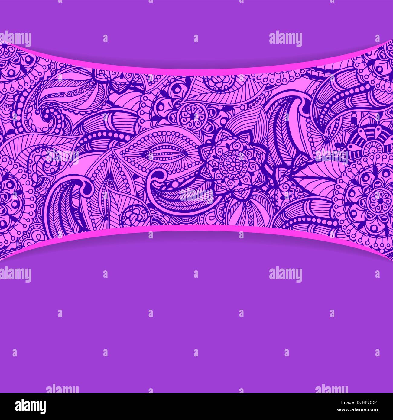 Vintage freehand drawing card template. Handwritten violet ornament with place for text. Vector