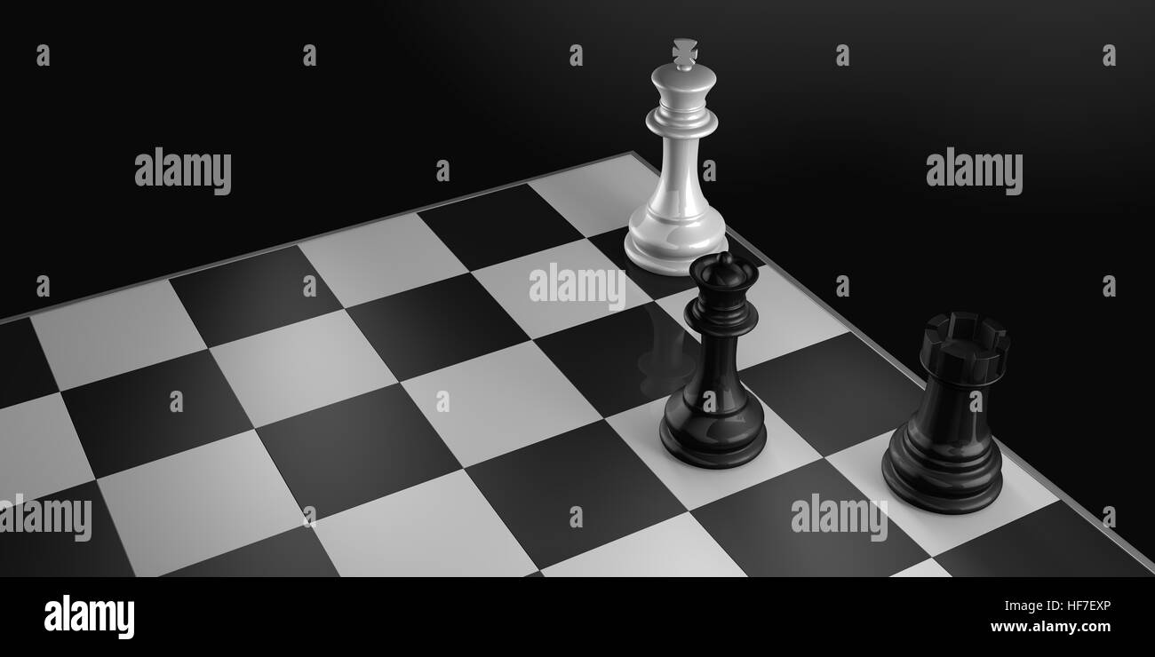 Chess Board With King Queen And Rook In Checkmate Stock Photo