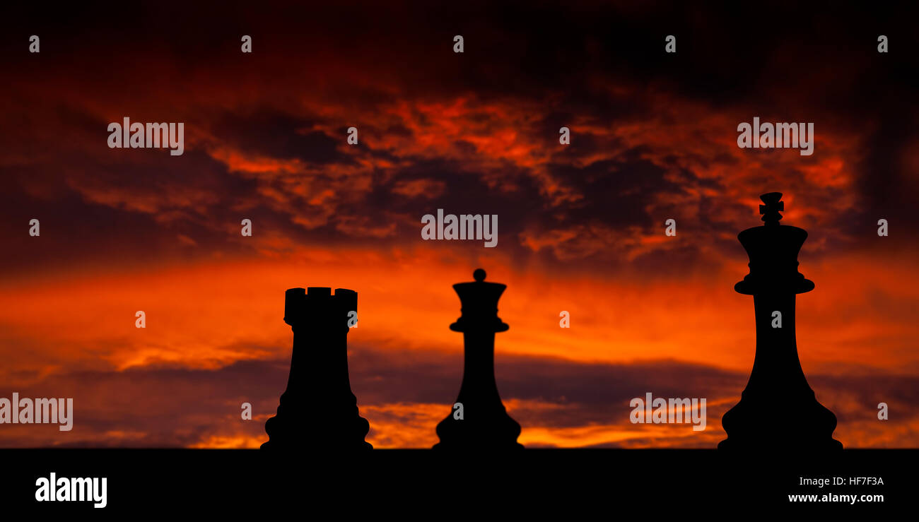 Chess Board with King, Queen and Rook in Checkmate Stock Photo - Alamy