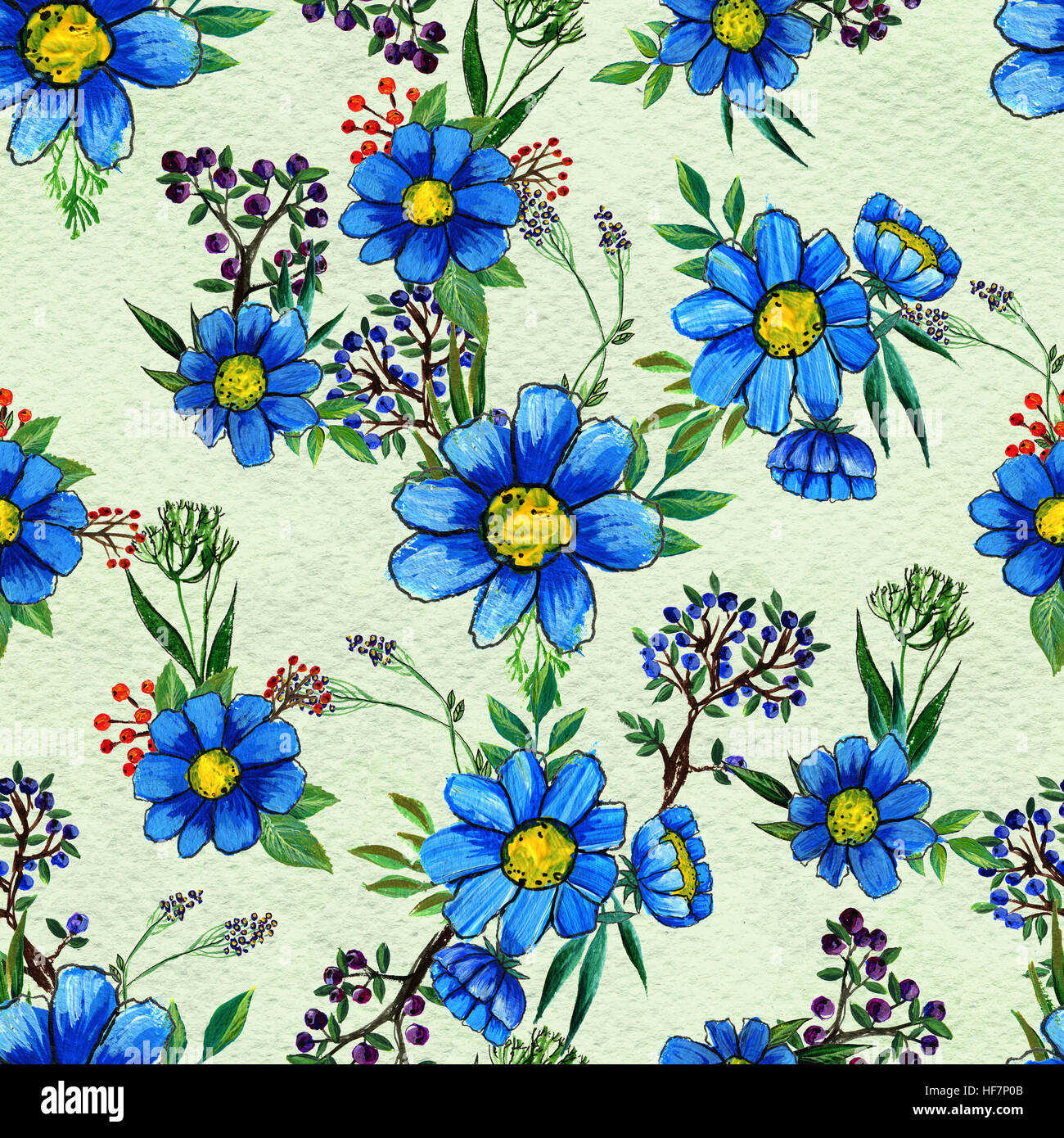 Seamless pattern with blue flowers Stock Photo - Alamy