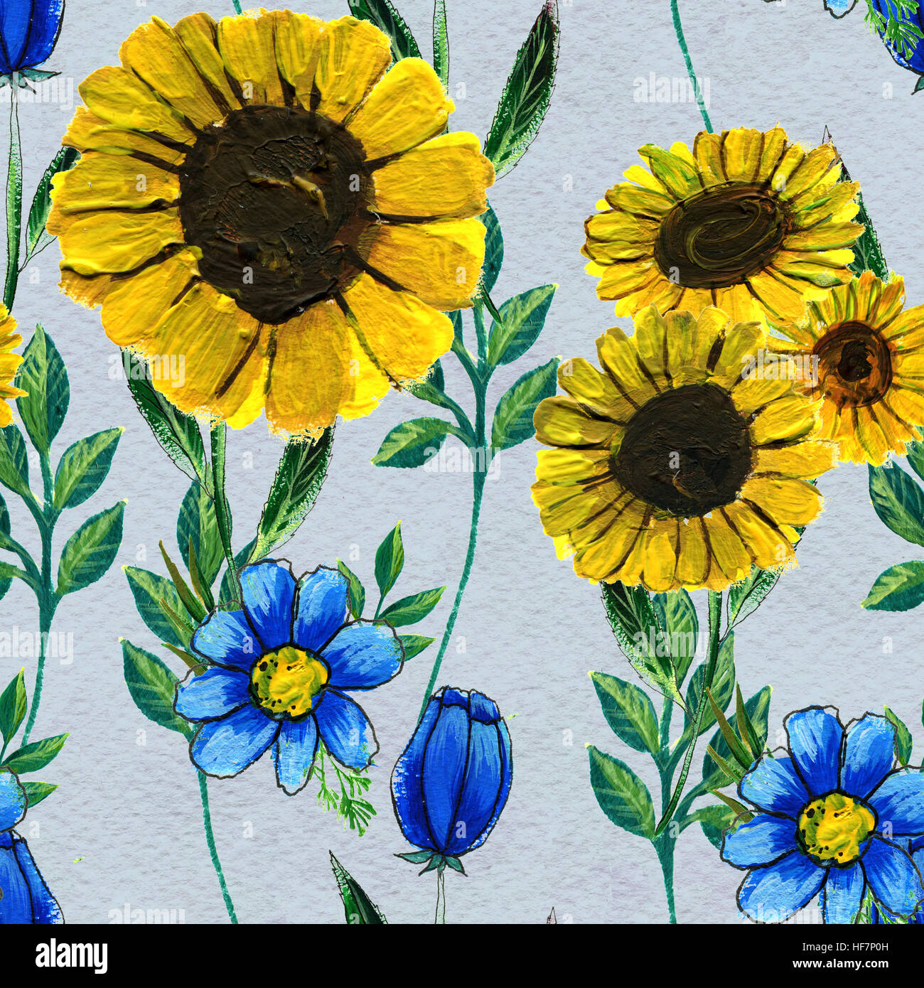 Seamless pattern with sunflowers and wildflowers Stock Photo - Alamy