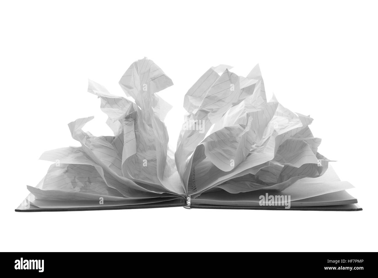 Notebook with Crumpled Pages Stock Photo